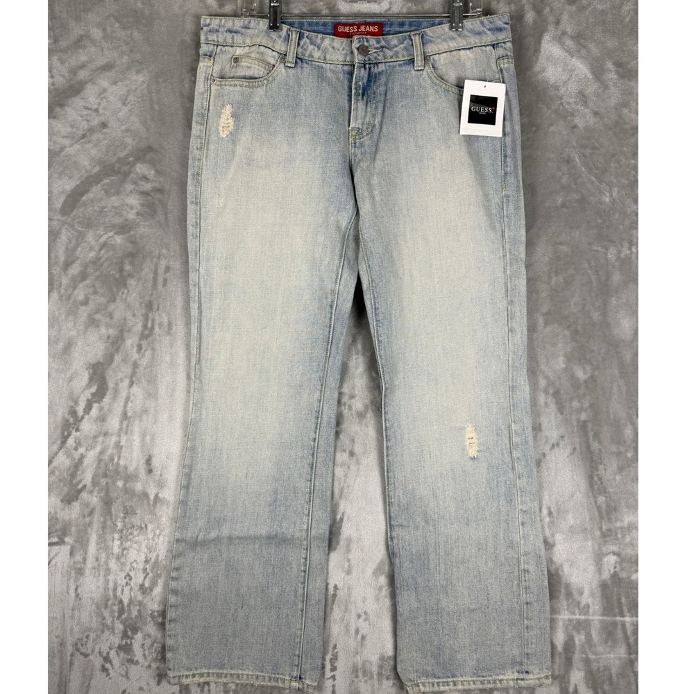 NWT Guess Jeans Womens Light Wash Embroidered Bootcut Denim Pants Size 31
